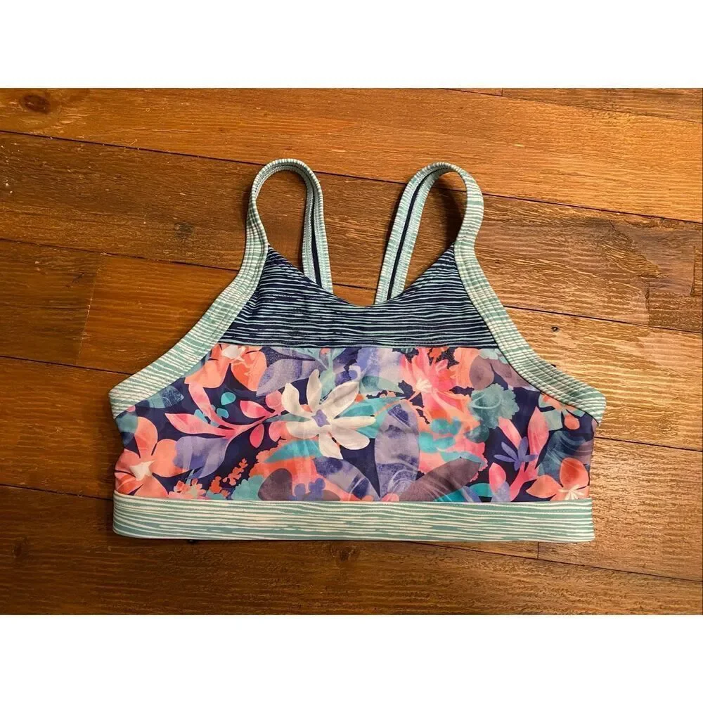 Athleta XL 14 Girl Surfs Up Bikini Top blue floral swimwear